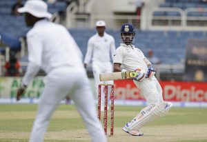 India's batsman Lokesh Rahul watches a delivery of West Indies' Shannon Gabriel pass during day two of their second cricket Test match at the Sabina Park Cricket Ground in Kingston, Jamaica, Sunday, July 31, 2016. (AP Photo/Ricardo Mazalan)